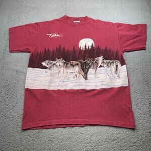 Vintage Taos Wolves Shirt Mens Large Signal Sports Habitat Forest Moon 1991‎ 90s